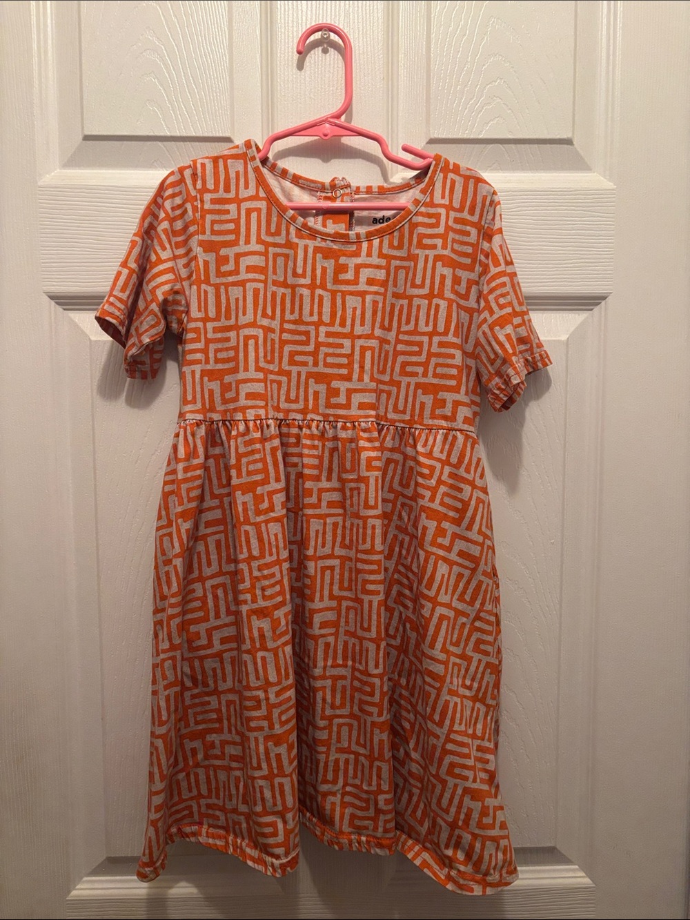 Girls' Orange Geo Pattern Short Sleeve Dress by